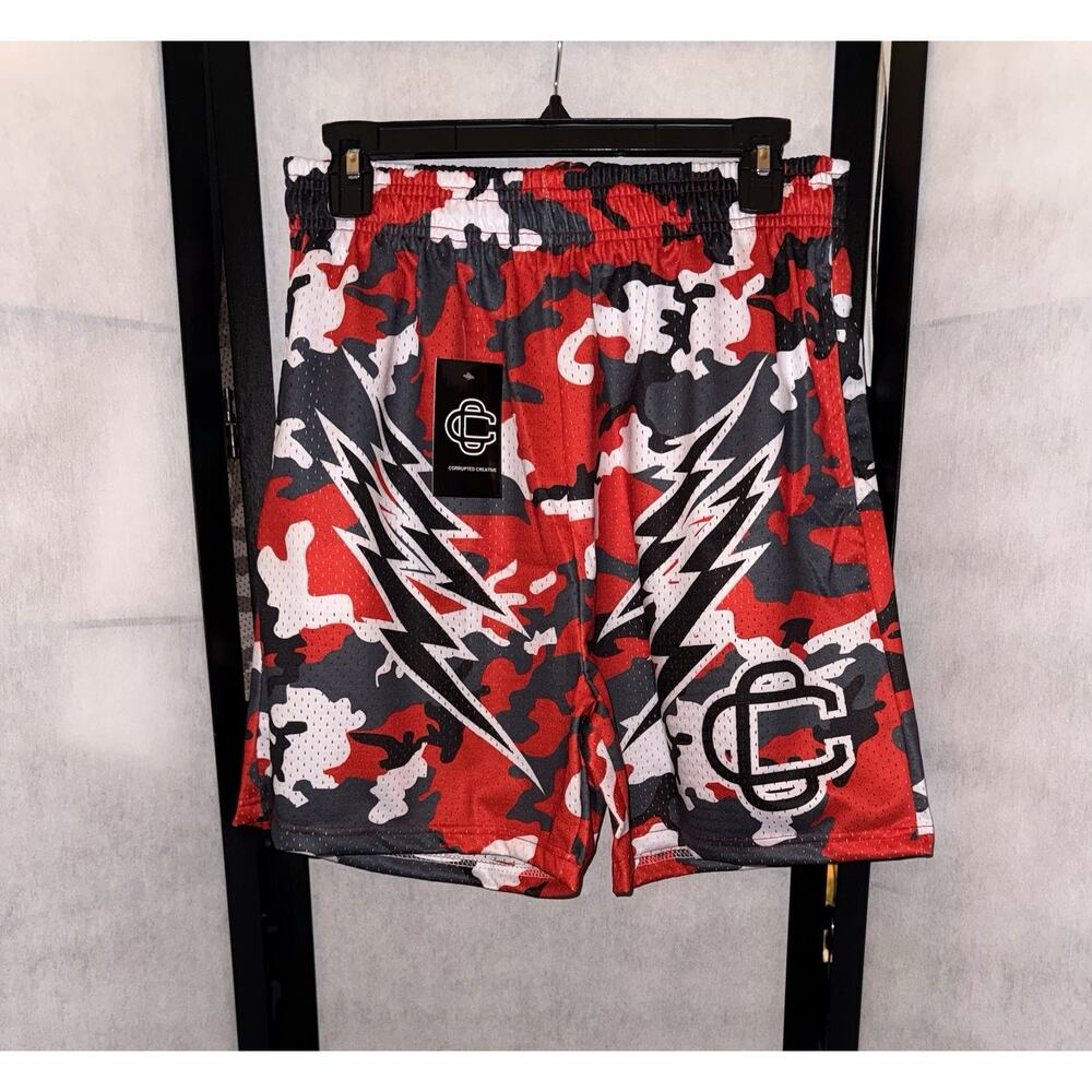 Corrupted Creative Red Camo Lightning Athletic Shorts Size M